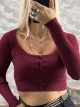 The-Knitted Buttons CropTop-1172/Burgundy