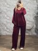 Sar-Velvet Wide Ve Set-24069/Burgundy