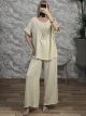 ShortSleeve Necklace Pants Set-3587/Beige