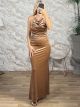 The-Draped Velvet Maxi Dress-12553/Gold