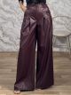 The-Leather Wide Pants-14506/Burgundy