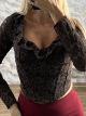 The-Ruffled Lace Top-12429/Chocolat