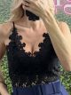 Embroidered Shirred Top/Black