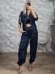 Sar-Animal Striped Tracksuit Set-26400/Navy Blue