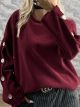 Oversized Buttons Sweatshirt-93135/Burgundy