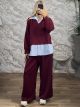 Plus Size Stripes Shirt Set/Burgundy