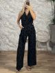 The-Velvet Textured Jumpsuit-59039/Black