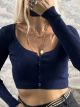 The-Knitted Buttons CropTop-1172/Navy Blue