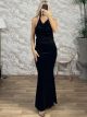 The-Draped Velvet Maxi Dress-12553/Black