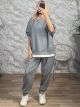 Plus Size White Layered Top & Pants Set-83753/Grey
