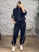Zoz-Striped Viscose Tracksuit Set-8161/Navy Blue