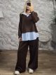 Plus Size Stripes Shirt Set/Chocolat