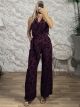 The-Velvet Textured Jumpsuit-59039/Burgundy