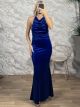 The-Draped Velvet Maxi Dress-12553/Royal Blue