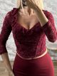 The-Ruffled Lace Top-12429/Burgundy