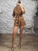 San-Suede Belt Playsuit-6480/Camel