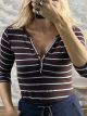 Ste-Striped Button Top-22565/Chocolat&Ciel