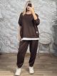 Plus Size White Layered Top & Pants Set-83753/Chocolat