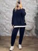 Plus Size White Layered Top & Pants Set-83753/Navy Blue