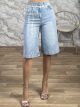 Lace&StrassedBow Long Denim Shorts-5086/Light Blue