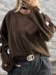 Oversized Buttons Sweatshirt-93135/Chocolat