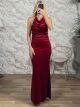 The-Draped Velvet Maxi Dress-12553/Red