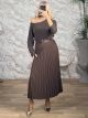 Ste-Pleated Belt Skirt-2815/Chocolat