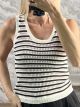 HorizontalStriped Knitted Sleeveless Top-10853/Black