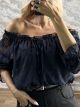 Lok-Floral Textured Top-2586/Navy Blue