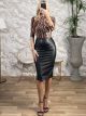 GLOW Midi Half-Leather Skirt/Black