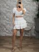 TripleRuffled Kippur Mini Skirt-9369/White