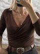 Zoz-Elastic Rip Wrap Top-25404/Chocolat