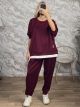 Plus Size White Layered Top & Pants Set-83753/Burgundy