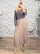 Ste-Pleated Belt Skirt-2815/Mocha