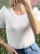 Ruched Elastic Ribbed Top/White