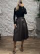 Lil-Leather Midi Belt Skirt-6761/Chocolat