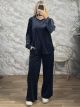 Sar-Velvet Wide Set/Navy Blue