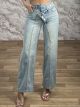 Z-Crossed Buttons Denim Pants-413/Blue
