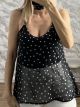 Polka Dot Muslin C-Through Top-2535/Black