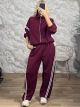 Sar-DoubleStriped Tracksuit Set-25330/Burgundy