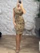 GLOW Velvet Textured Mini Dress/Beige