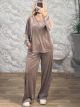 Sar-Velvet Wide Ve Set-24069/Mocca