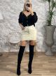 Elastic Leather Mini Skirt-241/Vanilla