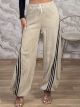 Velour Diagonal Stripe Pants-16016/Beige