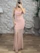 Lace Draped Mermaid Maxi Dress/Pink