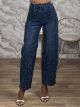 Strassed Barrel Denim Pants-795/Blue