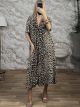 Animal ShortSleeves Midi Dress/Leopard