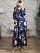 Tunic Buttons Moon Satin Maxi Dress/Royal Βlue