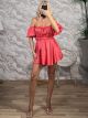 Strapless Satin Playsuit/Coral Red