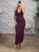 Halter Lace Elastic Maxi Dress-49311-66/Burgundy